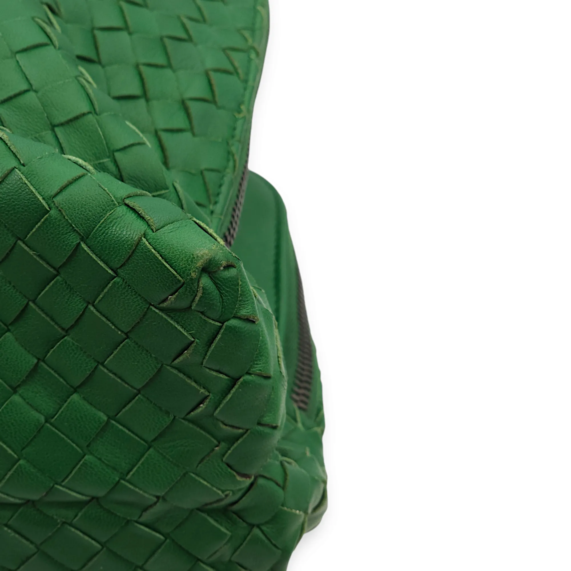 Intrecciato Green Shoulder Bag in Nappa Leather, Brunito hardware