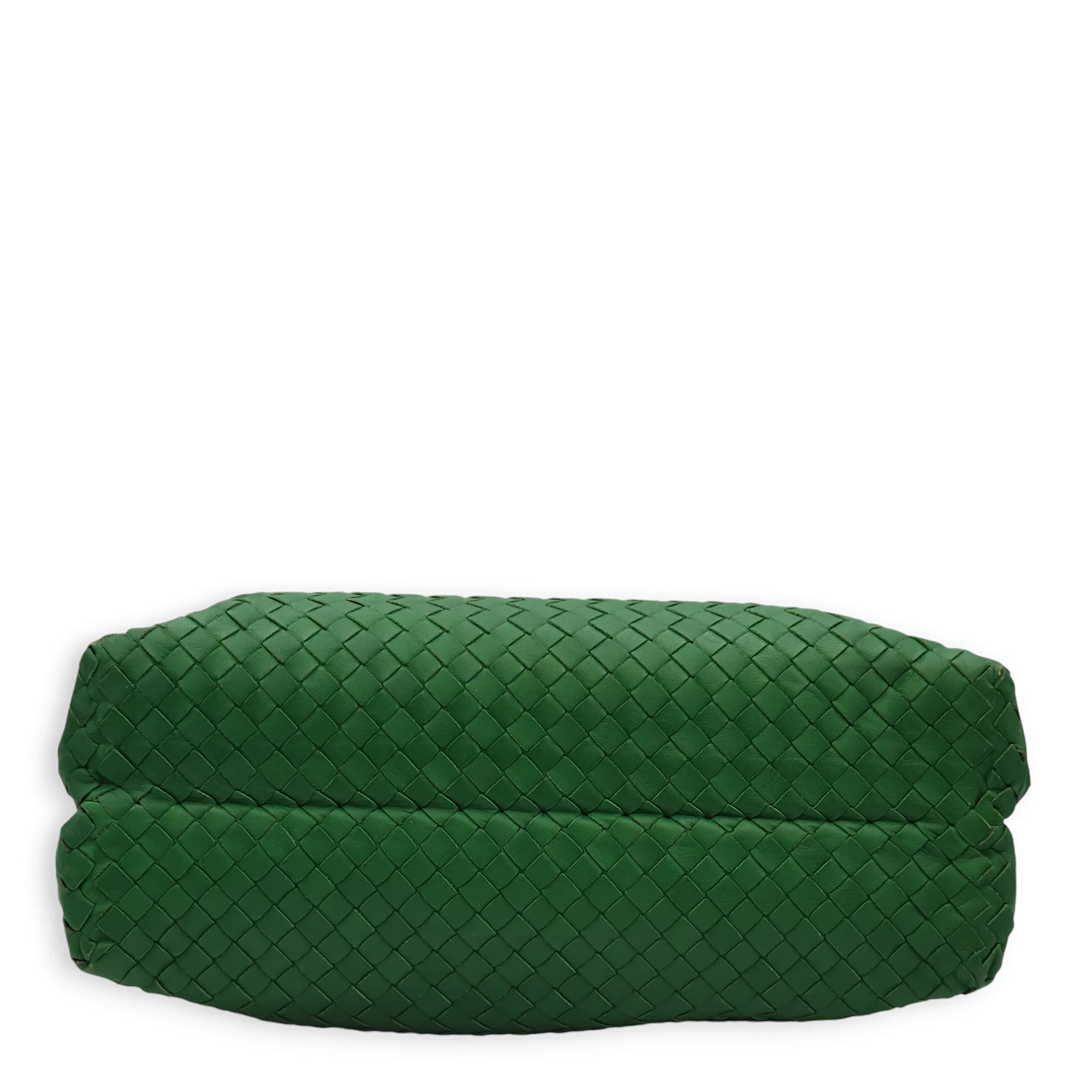 Intrecciato Green Shoulder Bag in Nappa Leather, Brunito hardware