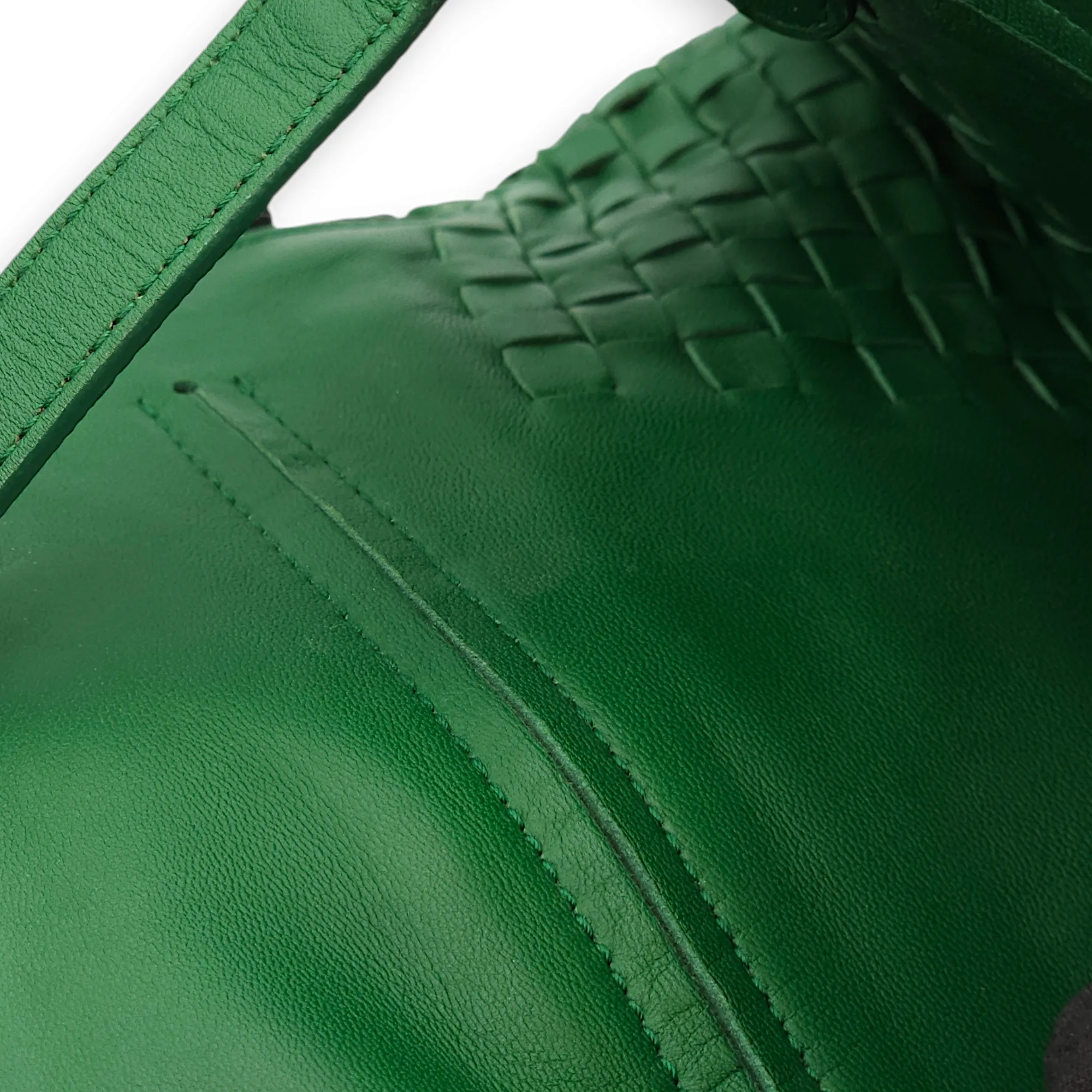 Intrecciato Green Shoulder Bag in Nappa Leather, Brunito hardware