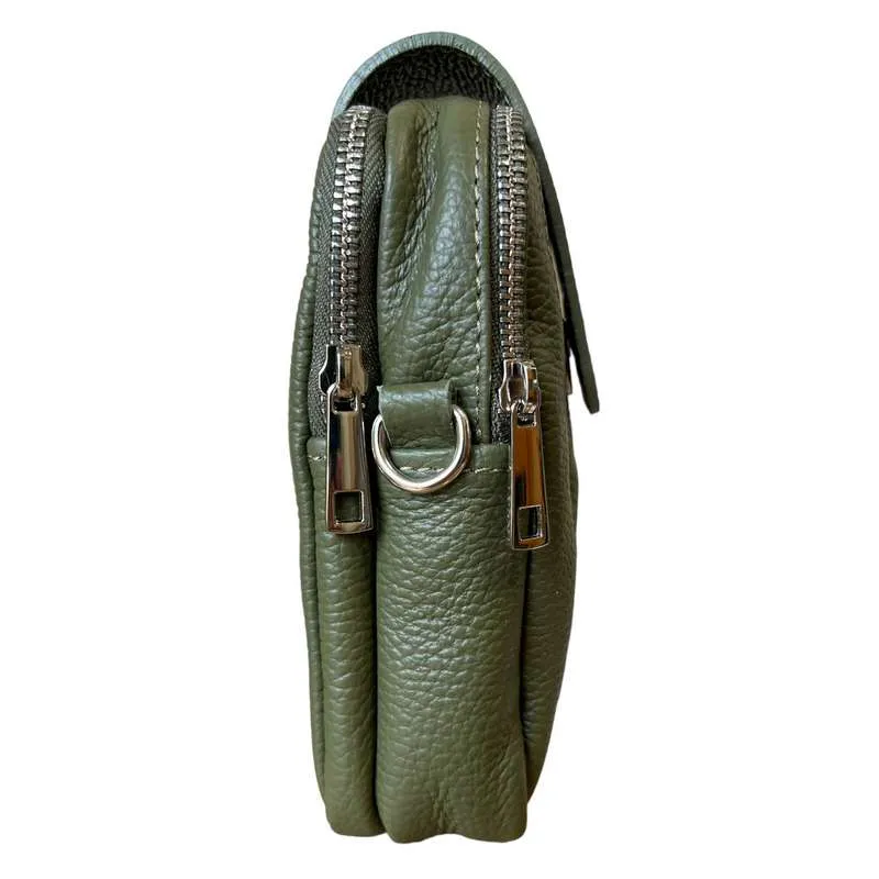 Italian Leather Cross-Body Camera Bag in Olive Green