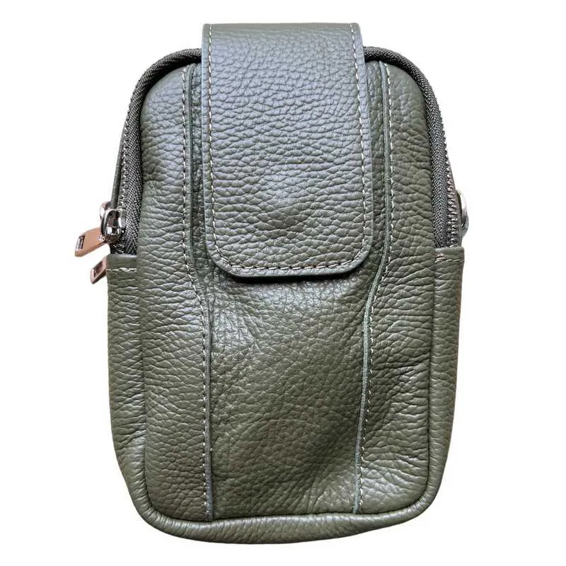 Italian Leather Cross-Body Camera Bag in Olive Green