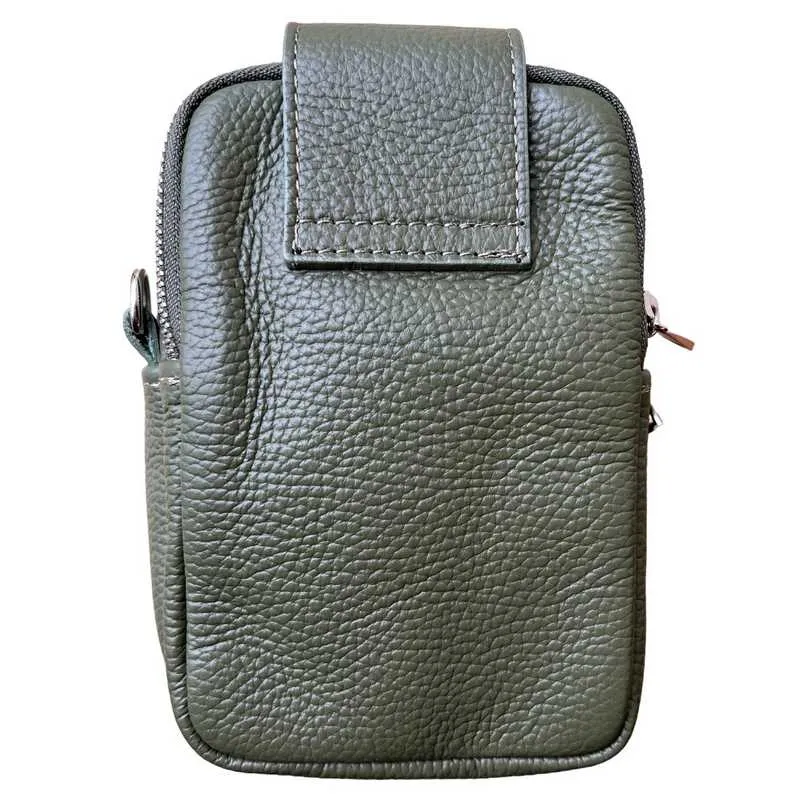 Italian Leather Cross-Body Camera Bag in Olive Green