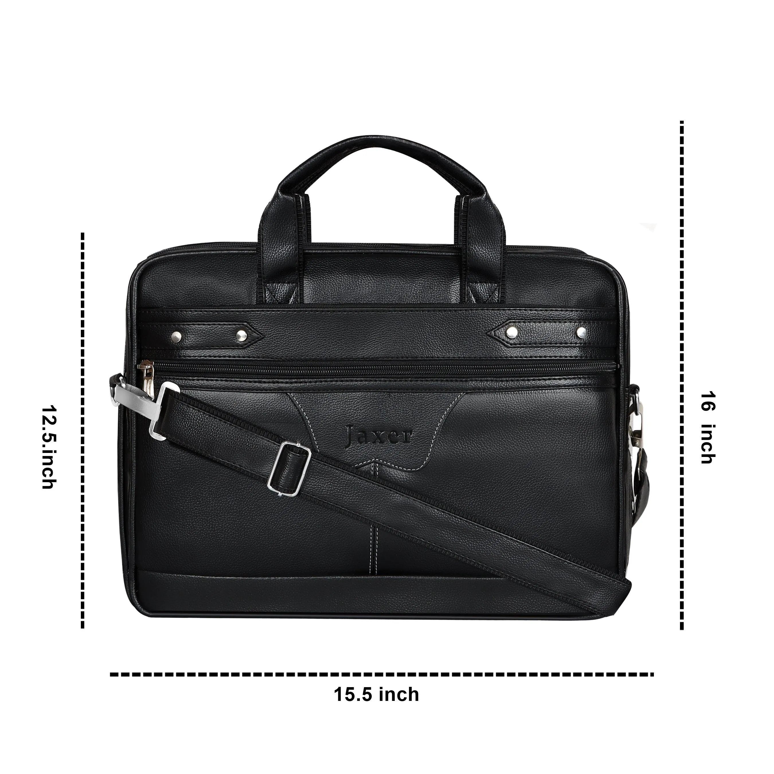 Jaxer Black Leather Laptop Messenger Bag for Men - JXRMB003