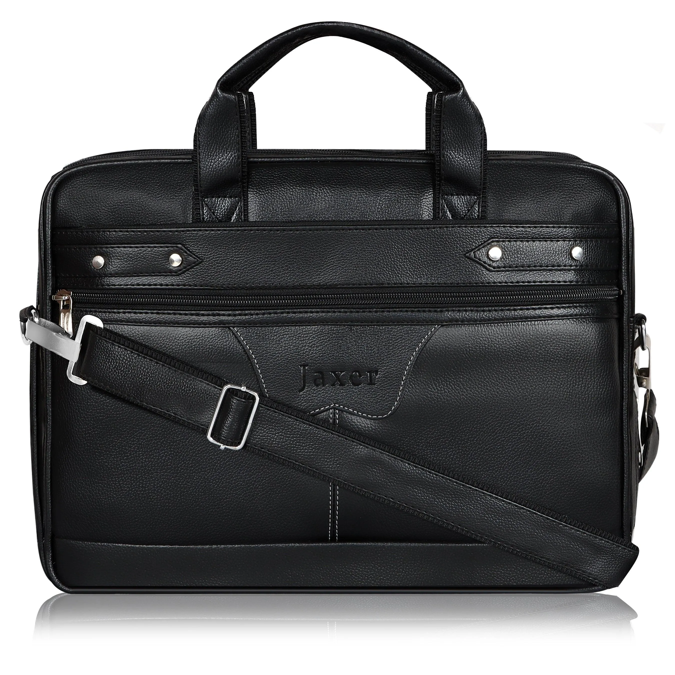 Jaxer Black Leather Laptop Messenger Bag for Men - JXRMB003