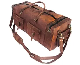 KK's 30 Inch Real Goat Leather Large Handmade Travel Luggage Bags in Square Big bag Carry On