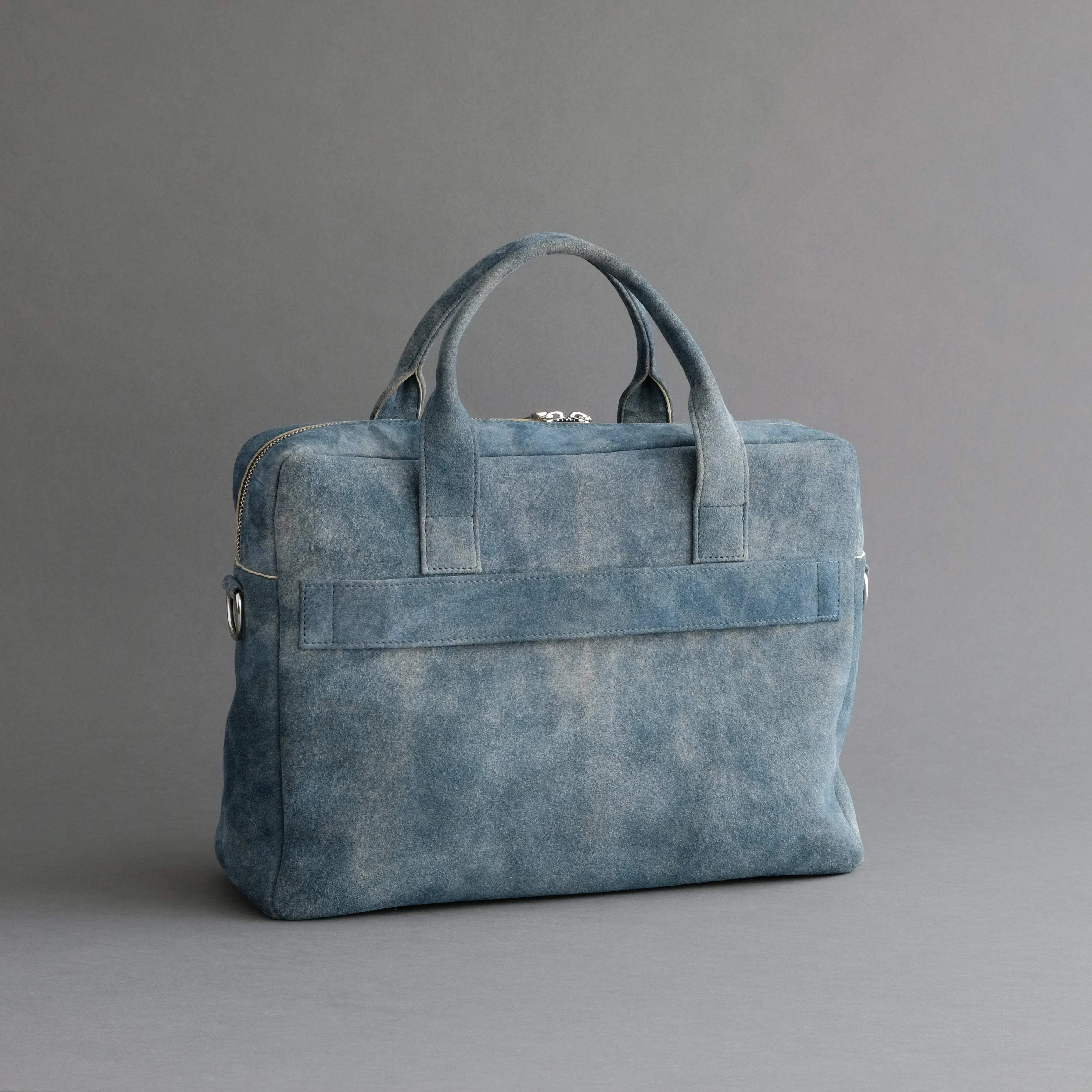 Laptop Carrying Bag Made From Jeans Blue Goatskin Suede