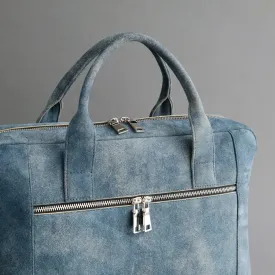 Laptop Carrying Bag Made From Jeans Blue Goatskin Suede