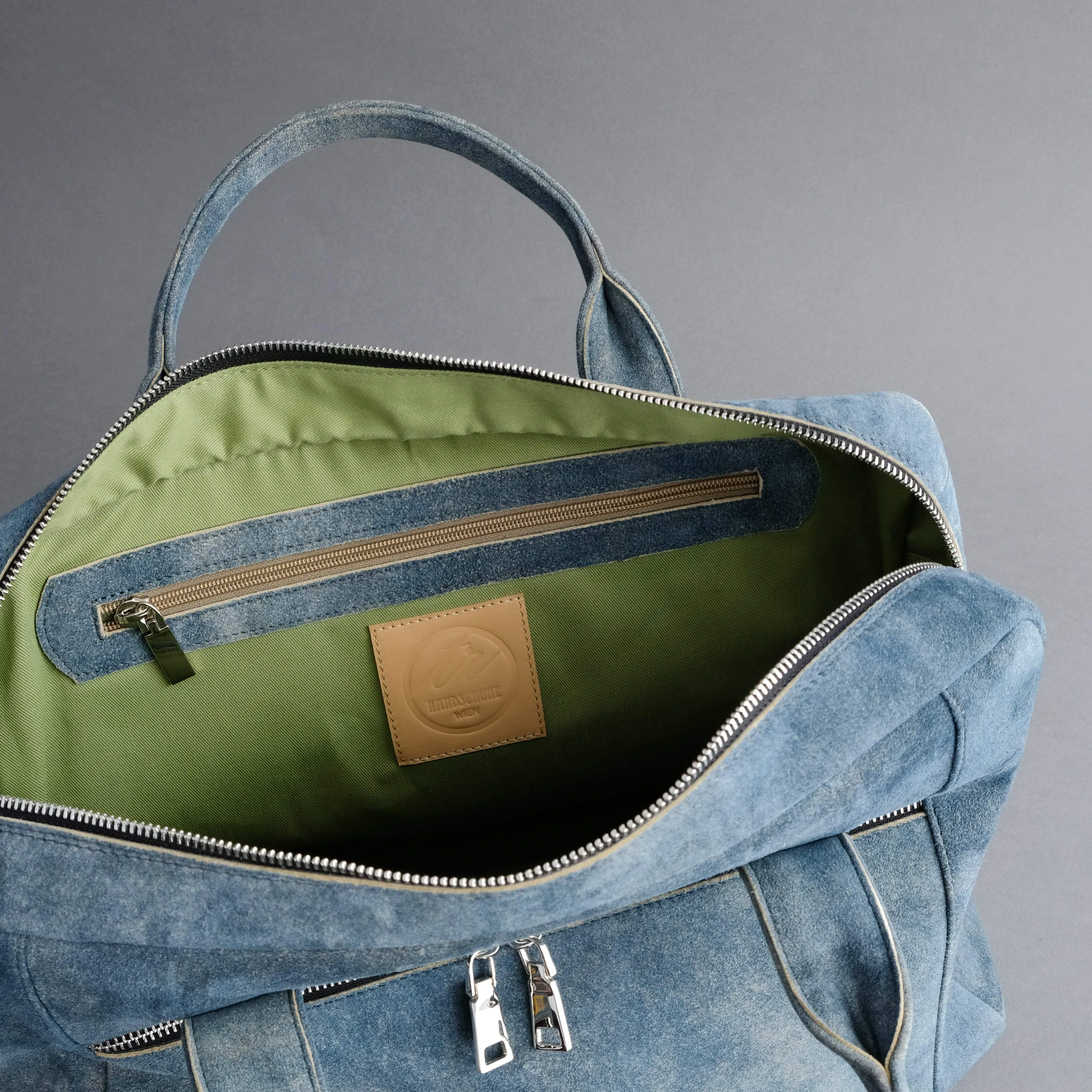 Laptop Carrying Bag Made From Jeans Blue Goatskin Suede