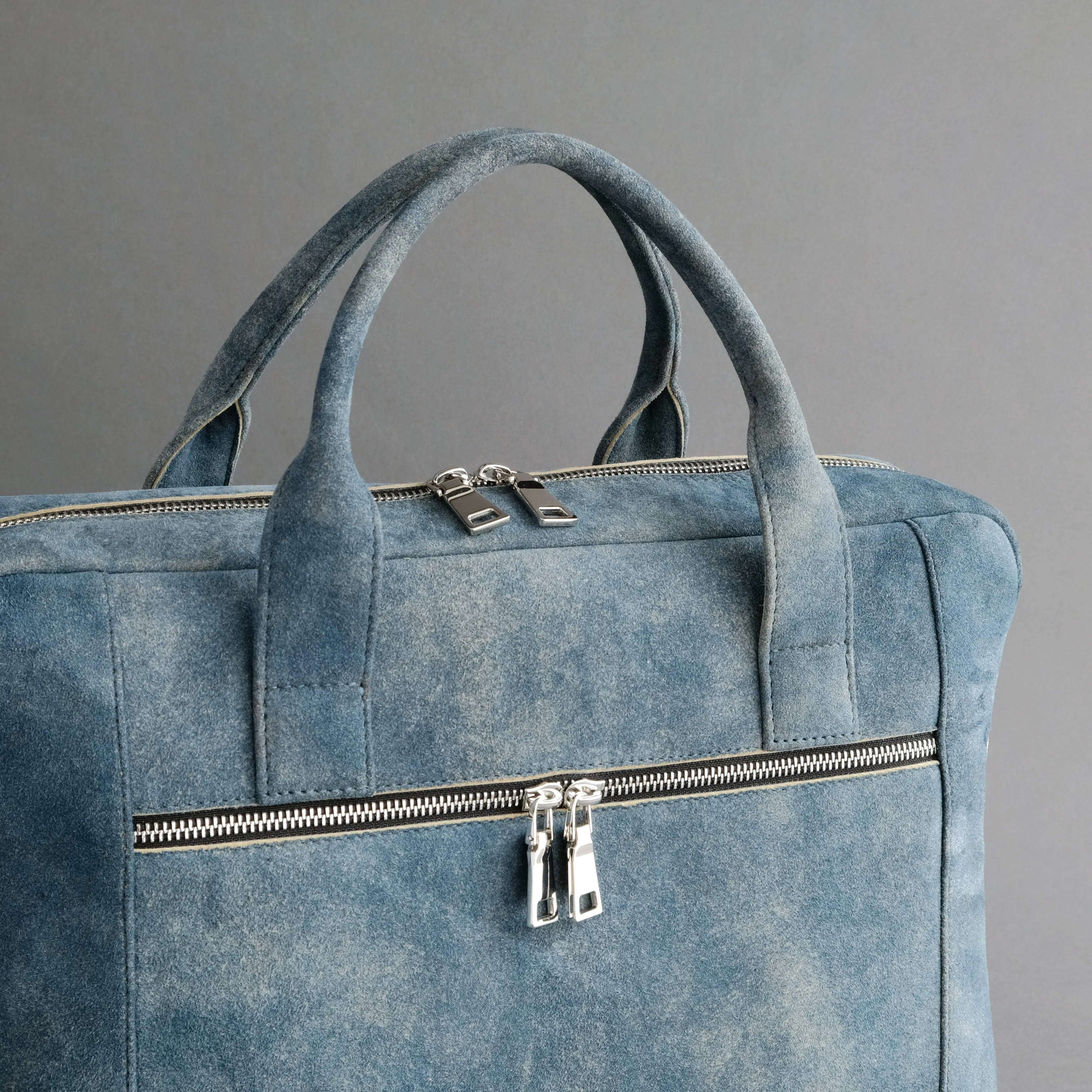 Laptop Carrying Bag Made From Jeans Blue Goatskin Suede