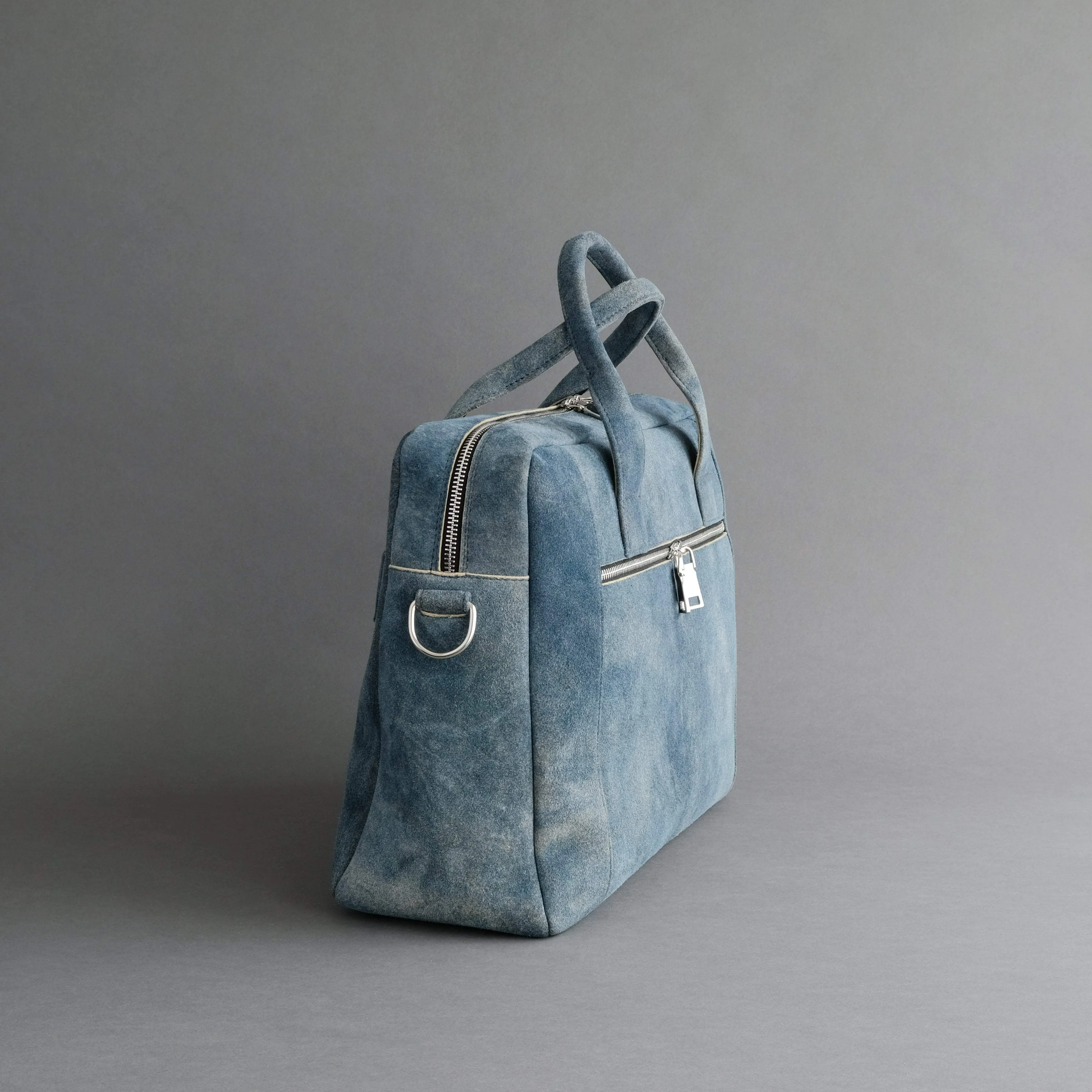 Laptop Carrying Bag Made From Jeans Blue Goatskin Suede