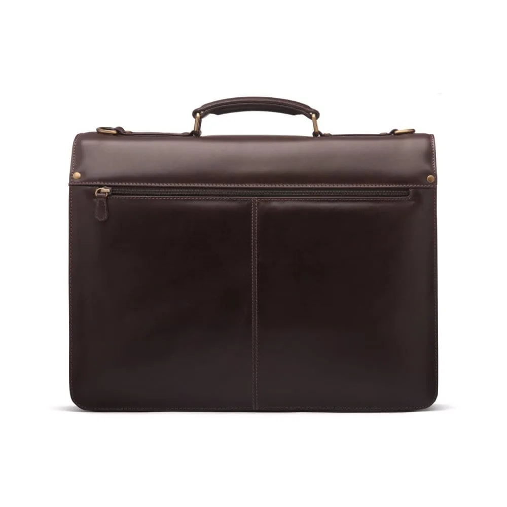 Large Leather Hatton Briefcase With Solid Brass Lock - Brown