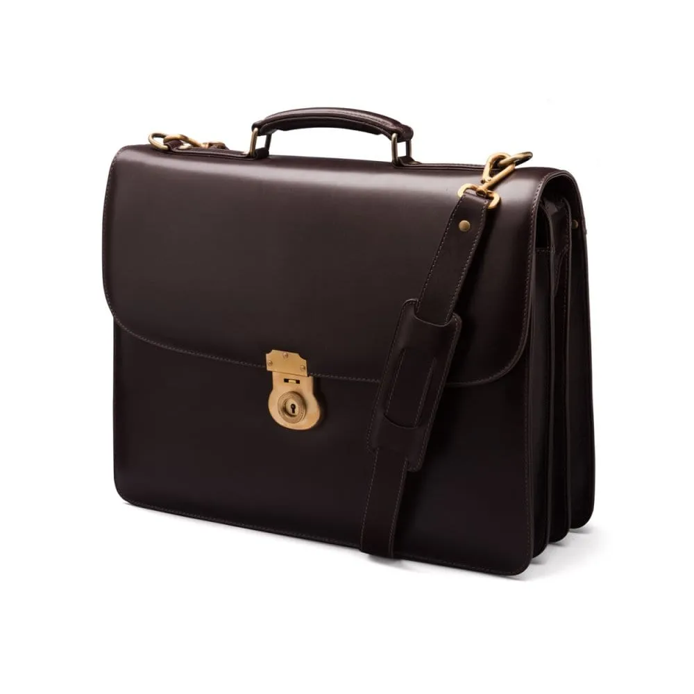 Large Leather Hatton Briefcase With Solid Brass Lock - Brown