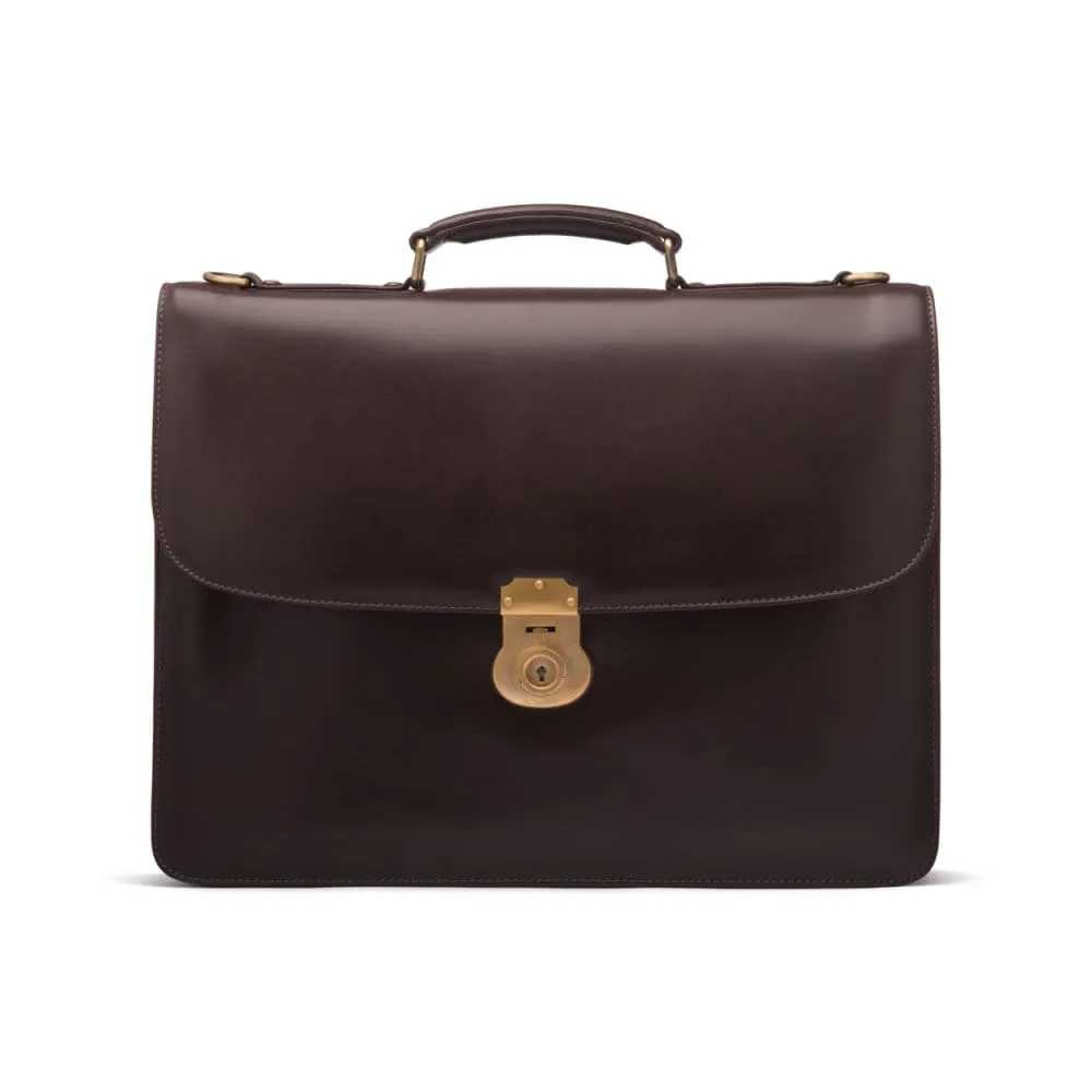 Large Leather Hatton Briefcase With Solid Brass Lock - Brown