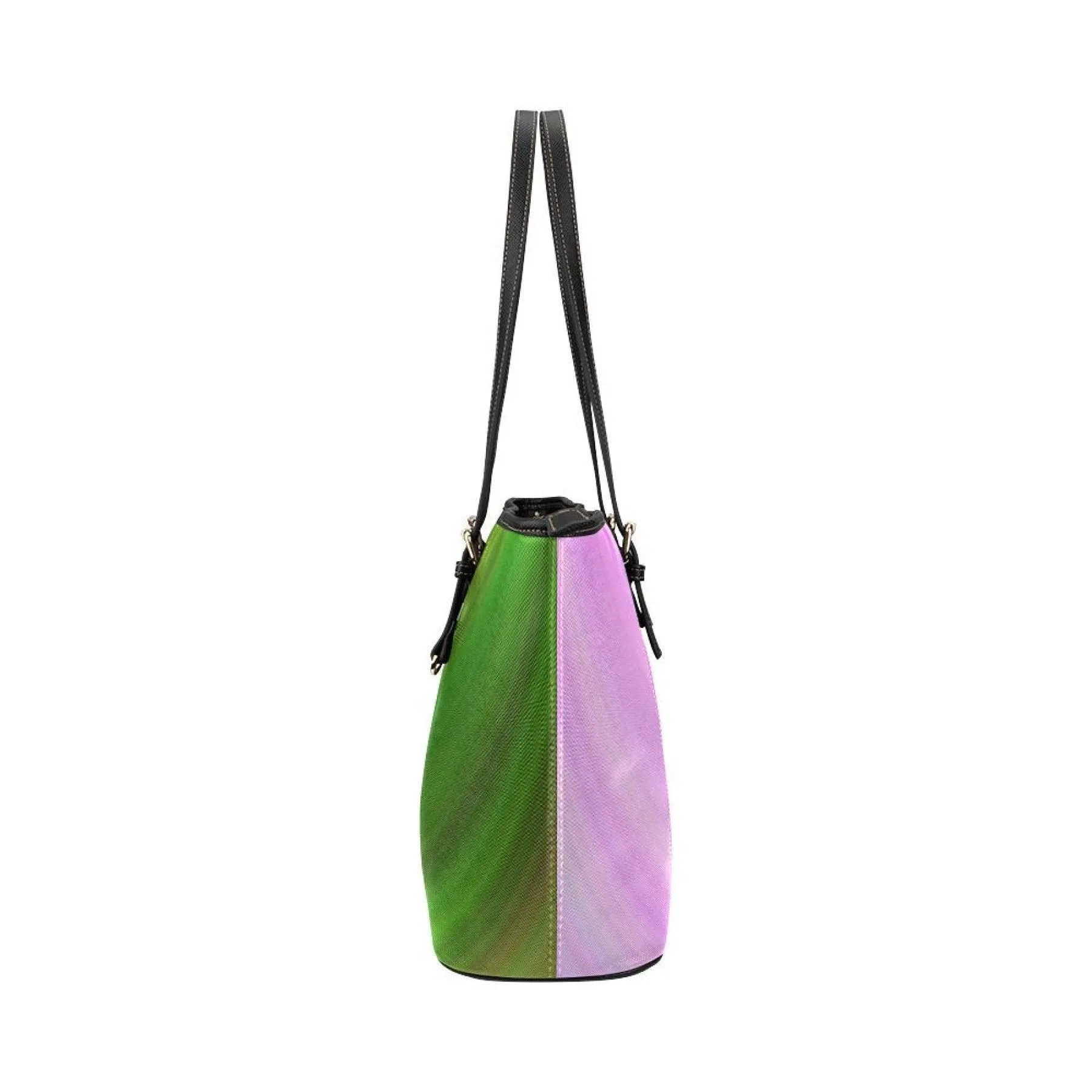 Large Leather Tote Shoulder Bag - Pink And Green Gradient Handbag