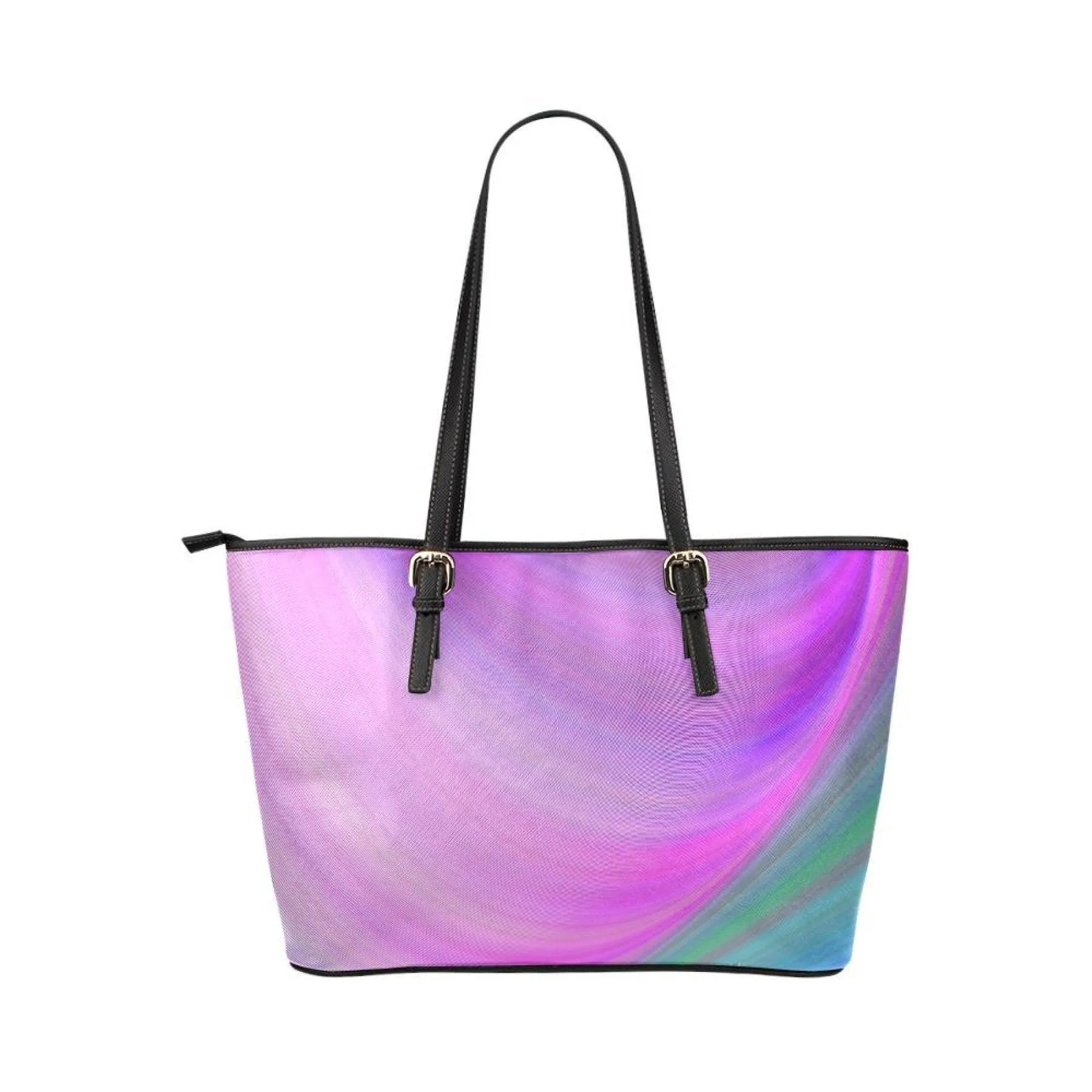 Large Leather Tote Shoulder Bag - Pink And Green Gradient Handbag