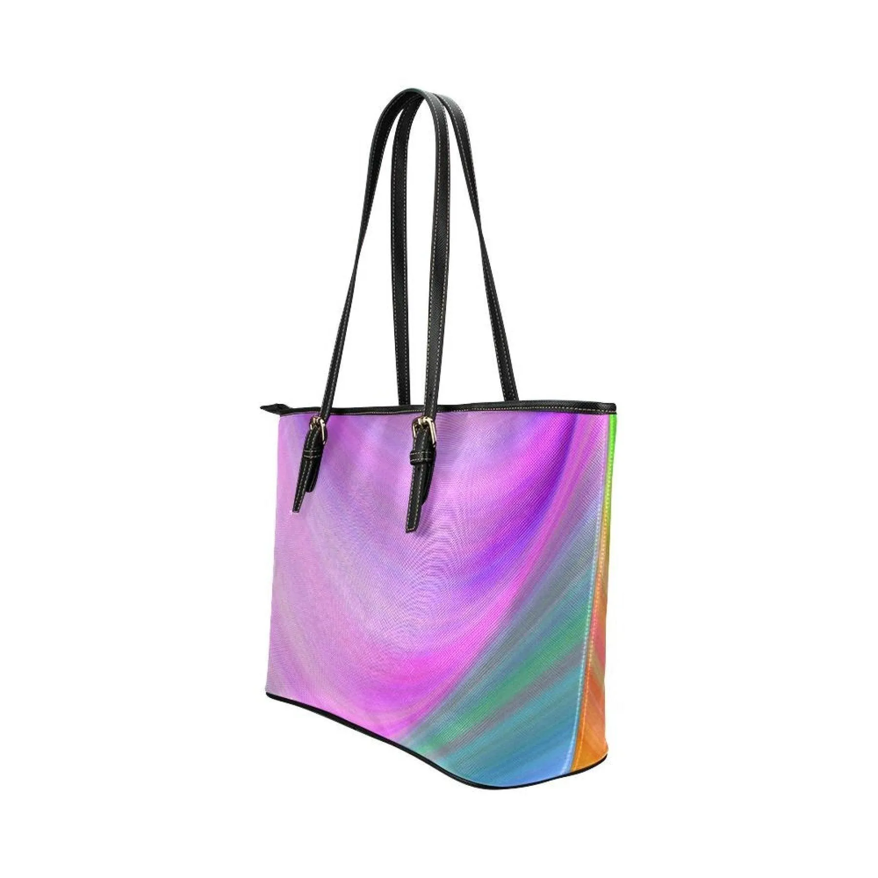 Large Leather Tote Shoulder Bag - Pink And Green Gradient Handbag