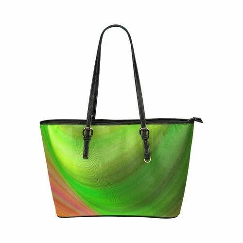 Large Leather Tote Shoulder Bag - Pink And Green Gradient Handbag