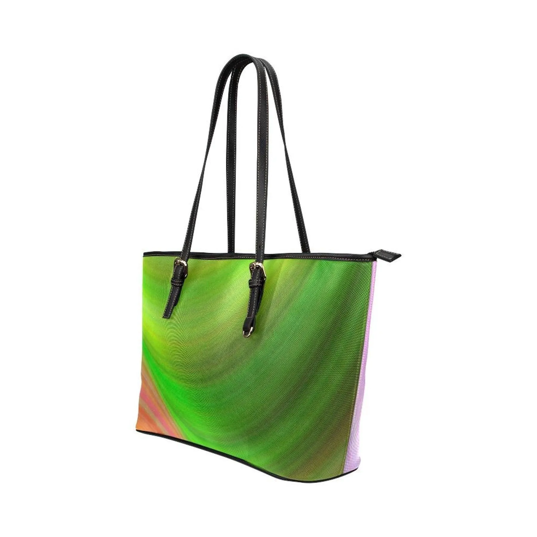 Large Leather Tote Shoulder Bag - Pink And Green Gradient Handbag