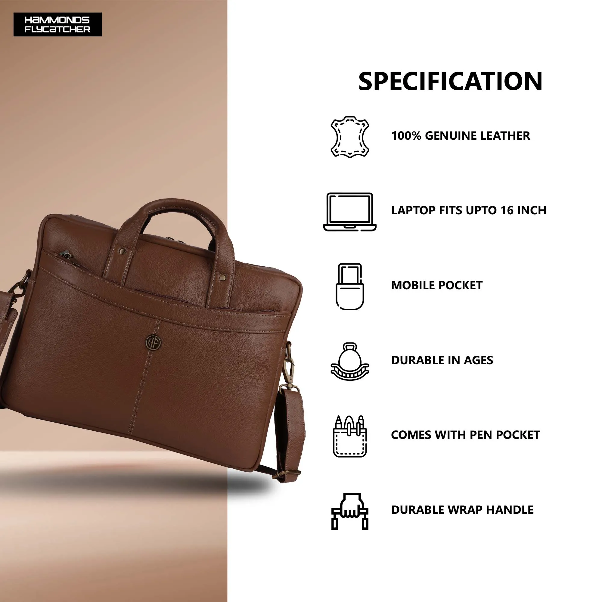 Leather Laptop Messenger Bag for Men with Multiple Compartments - Fits up to 16 Inch Laptop - 1 Year Warranty