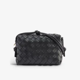 Leather Loop Mini Intrecciato Bottega Veneta shoulder bag, black