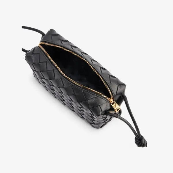 Leather Loop Mini Intrecciato Bottega Veneta shoulder bag, black