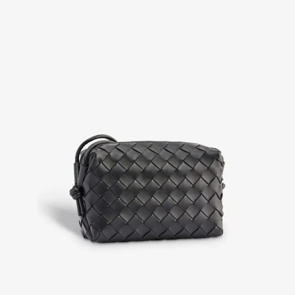 Leather Loop Mini Intrecciato Bottega Veneta shoulder bag, black