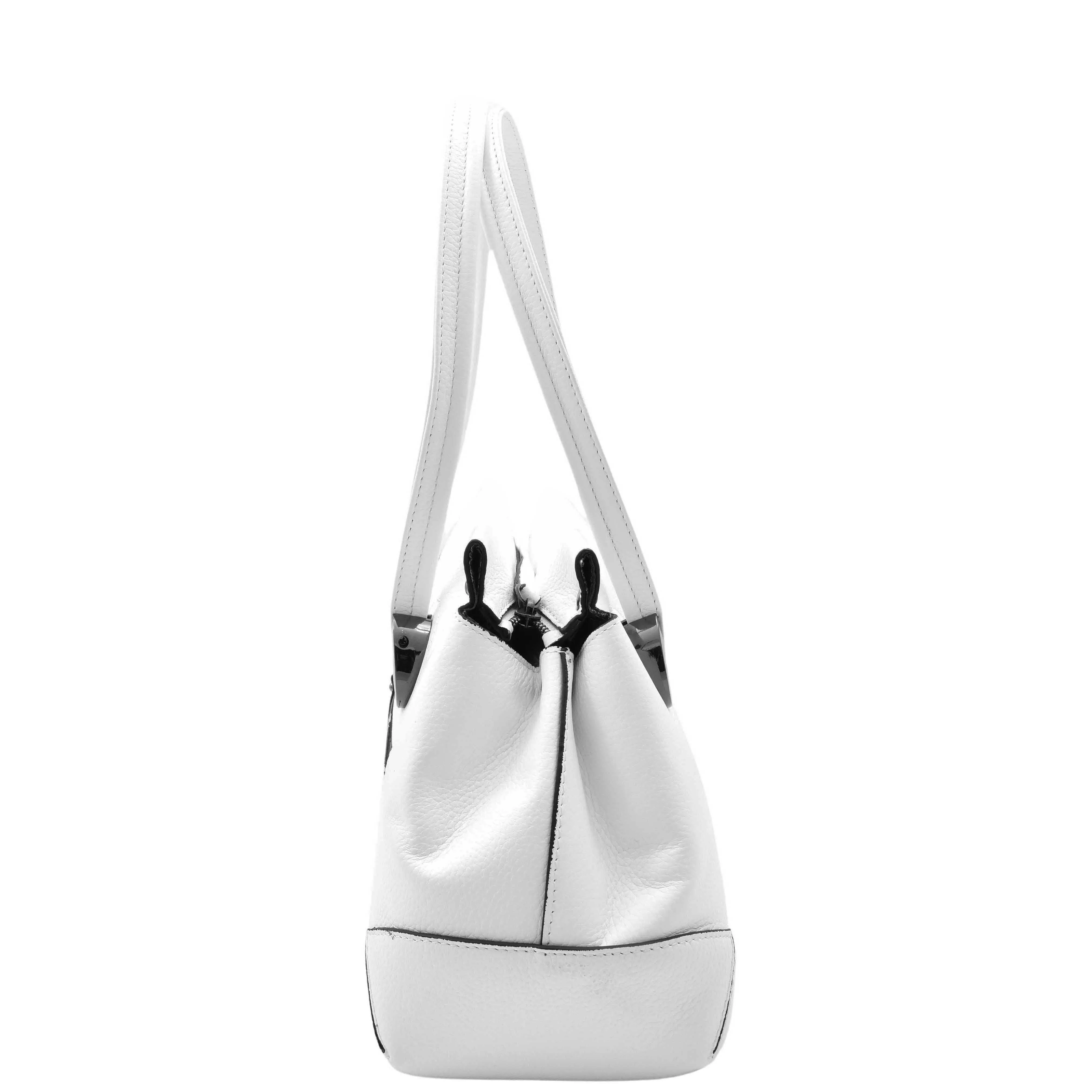 Leather Shoulder bag For Women Zip Medium Tote Handbag Susan White