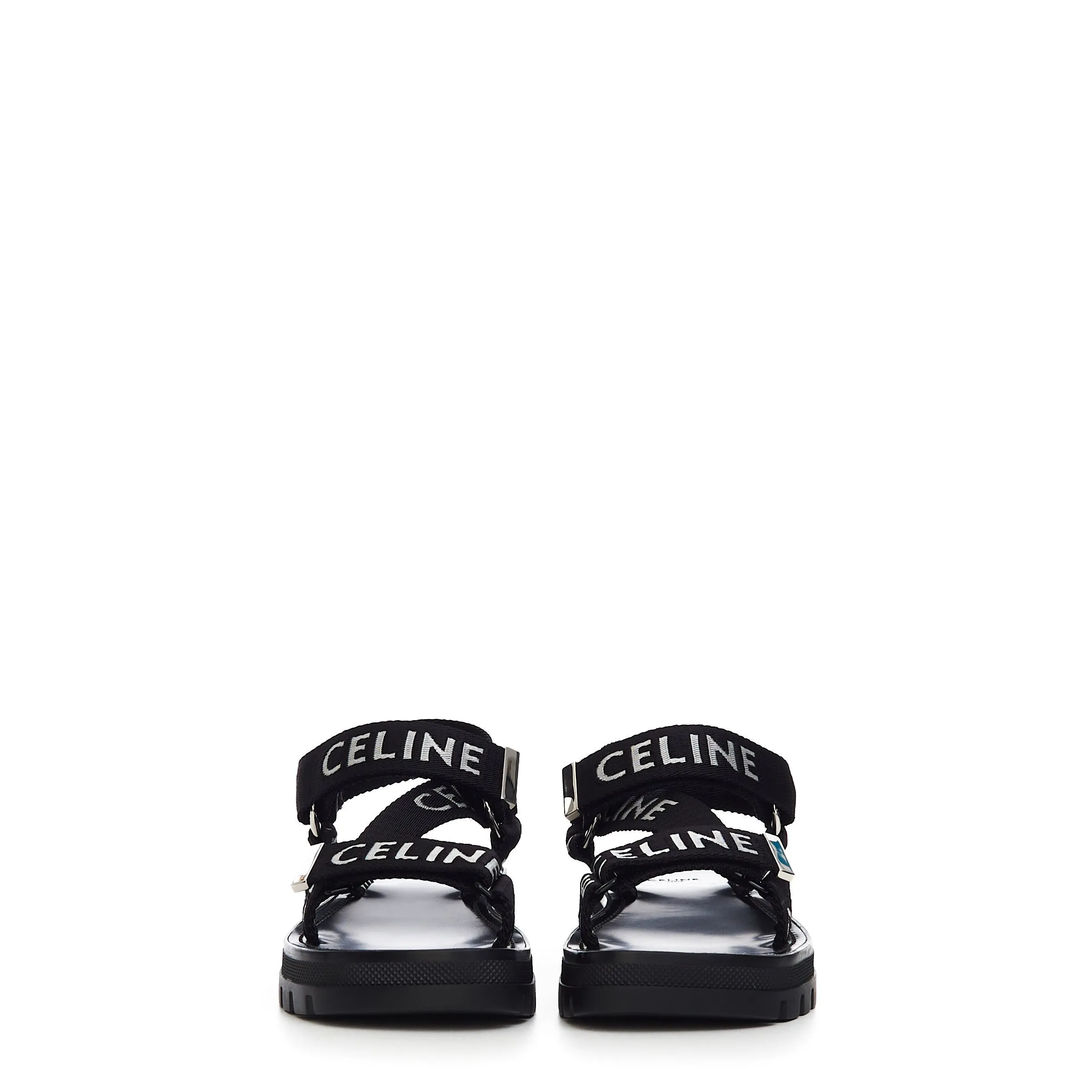 Leo Strappy Sandal in Black & White "Celine" Jacquard Nylon