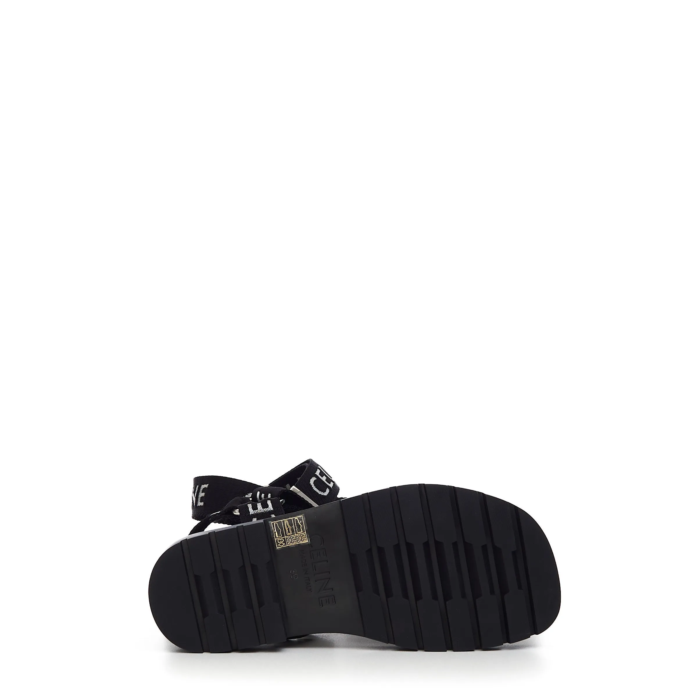 Leo Strappy Sandal in Black & White "Celine" Jacquard Nylon