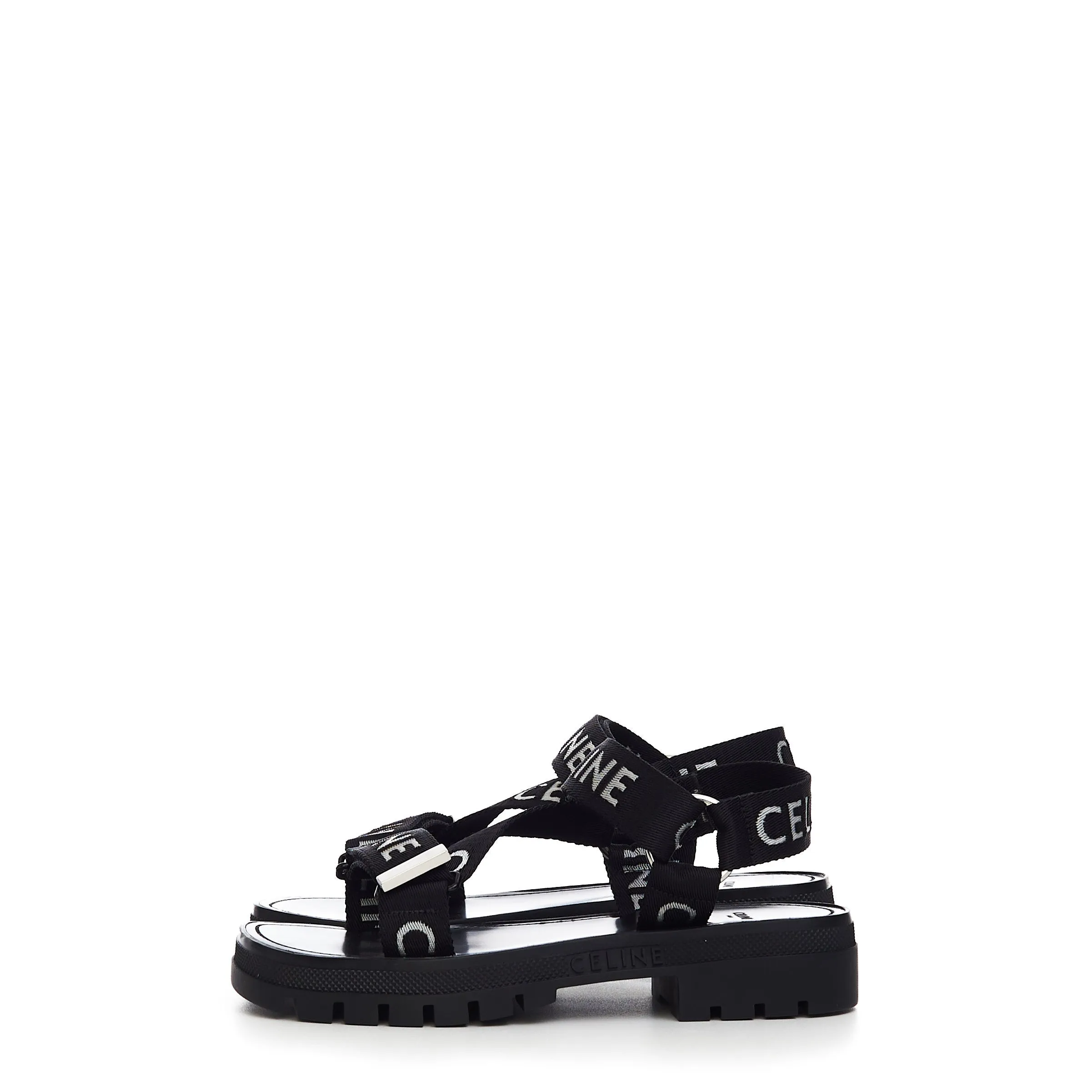 Leo Strappy Sandal in Black & White "Celine" Jacquard Nylon