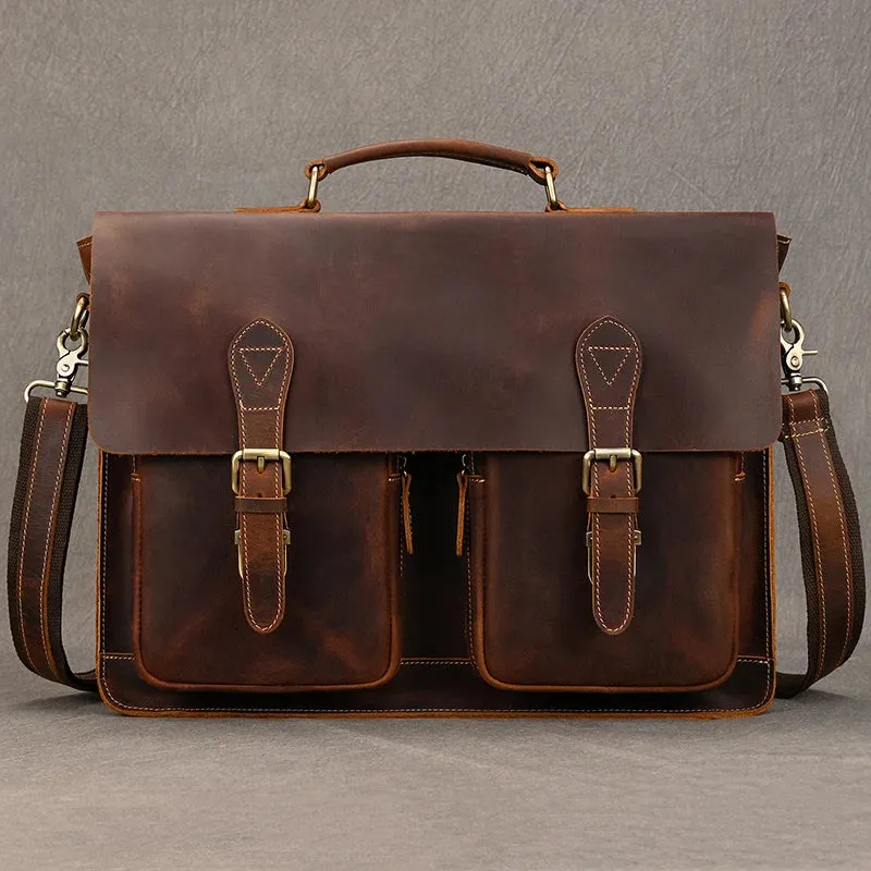 Luxury Genuine Leather Briefcase Laptop Bag Vintage Shoulder Bag