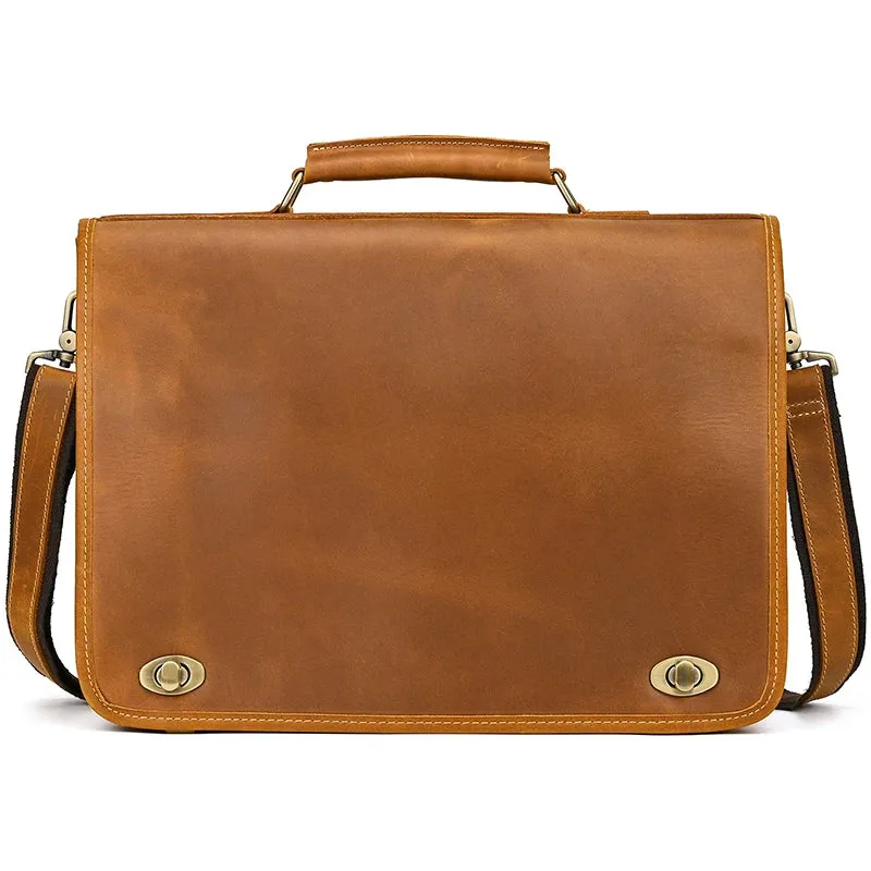 Luxury Genuine Leather Briefcase Laptop Bag Vintage Shoulder Bag