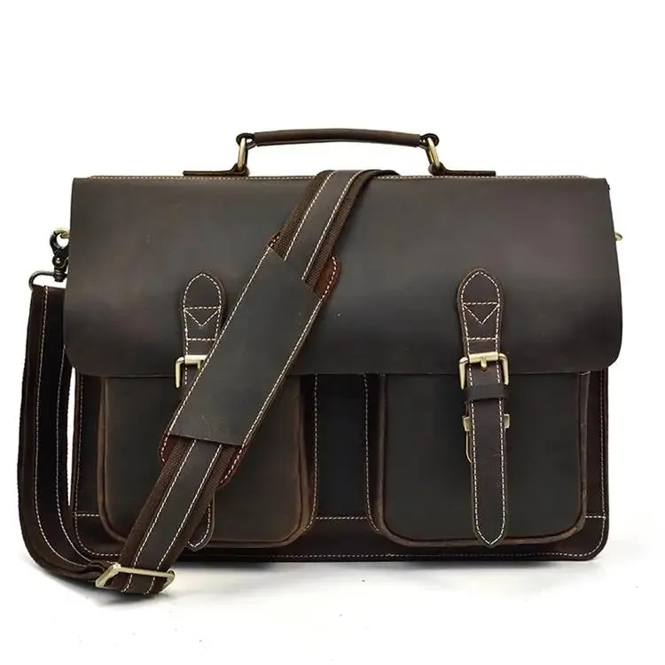 Luxury Genuine Leather Briefcase Laptop Bag Vintage Shoulder Bag