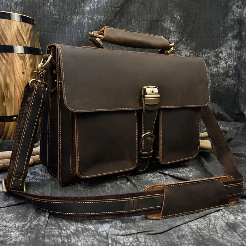 Luxury Genuine Leather Briefcase Laptop Bag Vintage Shoulder Bag