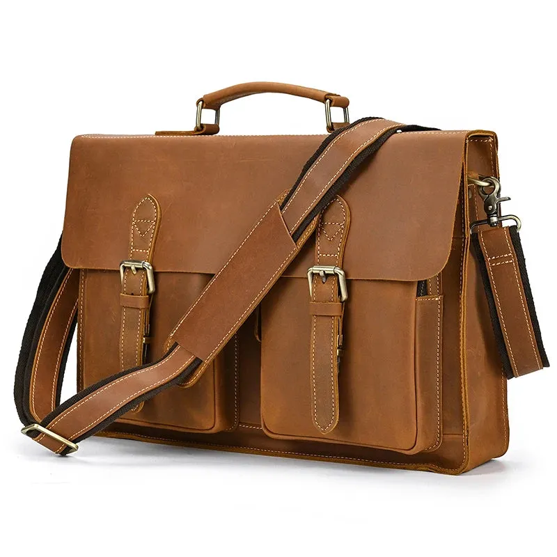 Luxury Genuine Leather Briefcase Laptop Bag Vintage Shoulder Bag