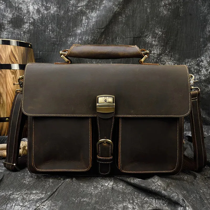 Luxury Genuine Leather Briefcase Laptop Bag Vintage Shoulder Bag