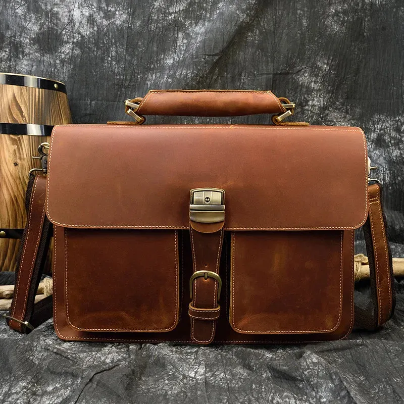 Luxury Genuine Leather Briefcase Laptop Bag Vintage Shoulder Bag