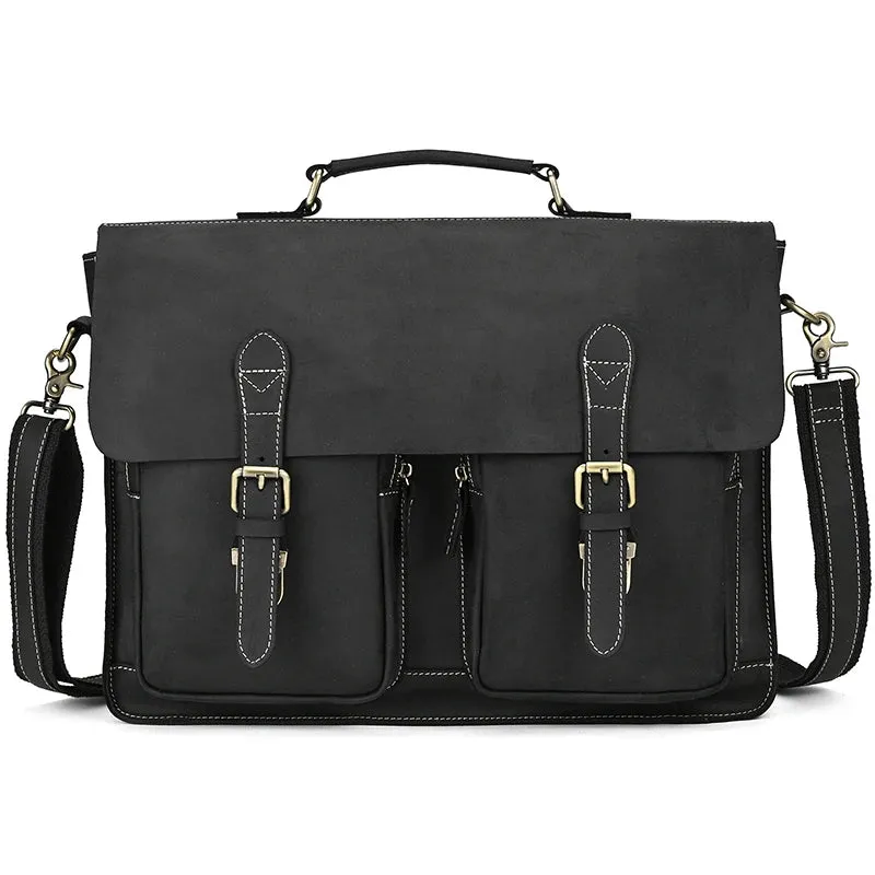 Luxury Genuine Leather Briefcase Laptop Bag Vintage Shoulder Bag