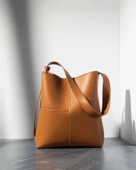 Magnetic Closure Leather Bucket Shoulder Bag