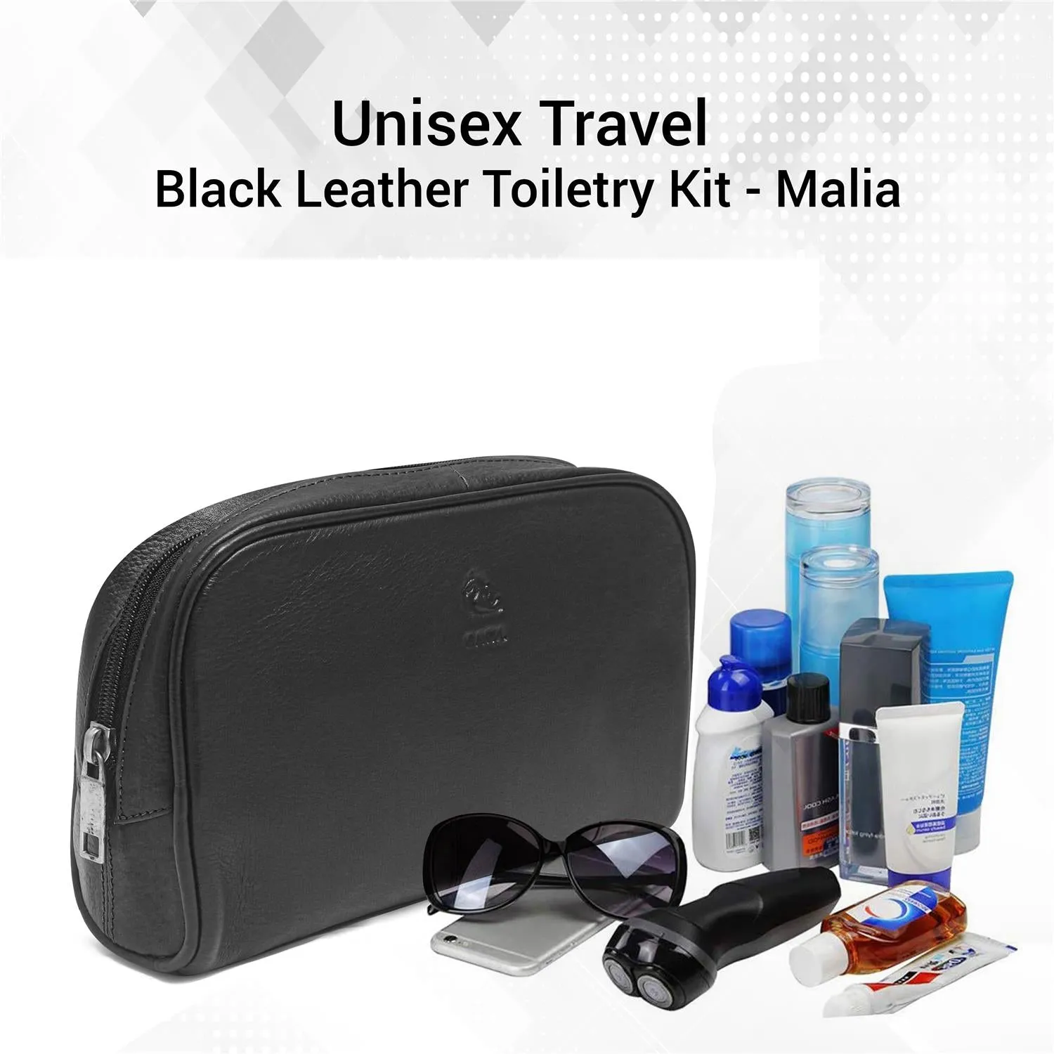 Malia Olive Leather Wash Bag for Men and Women