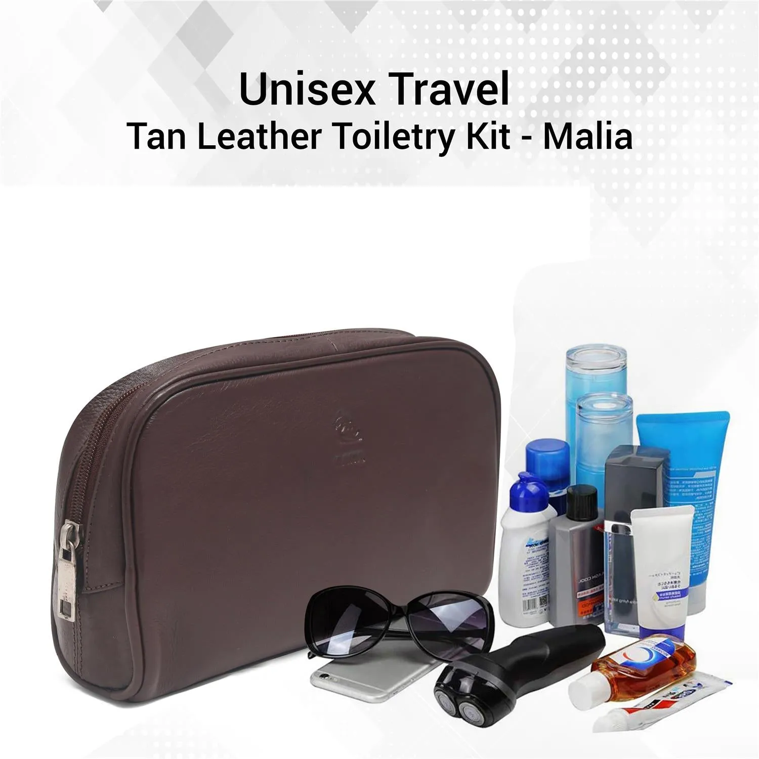 Malia Olive Leather Wash Bag for Men and Women