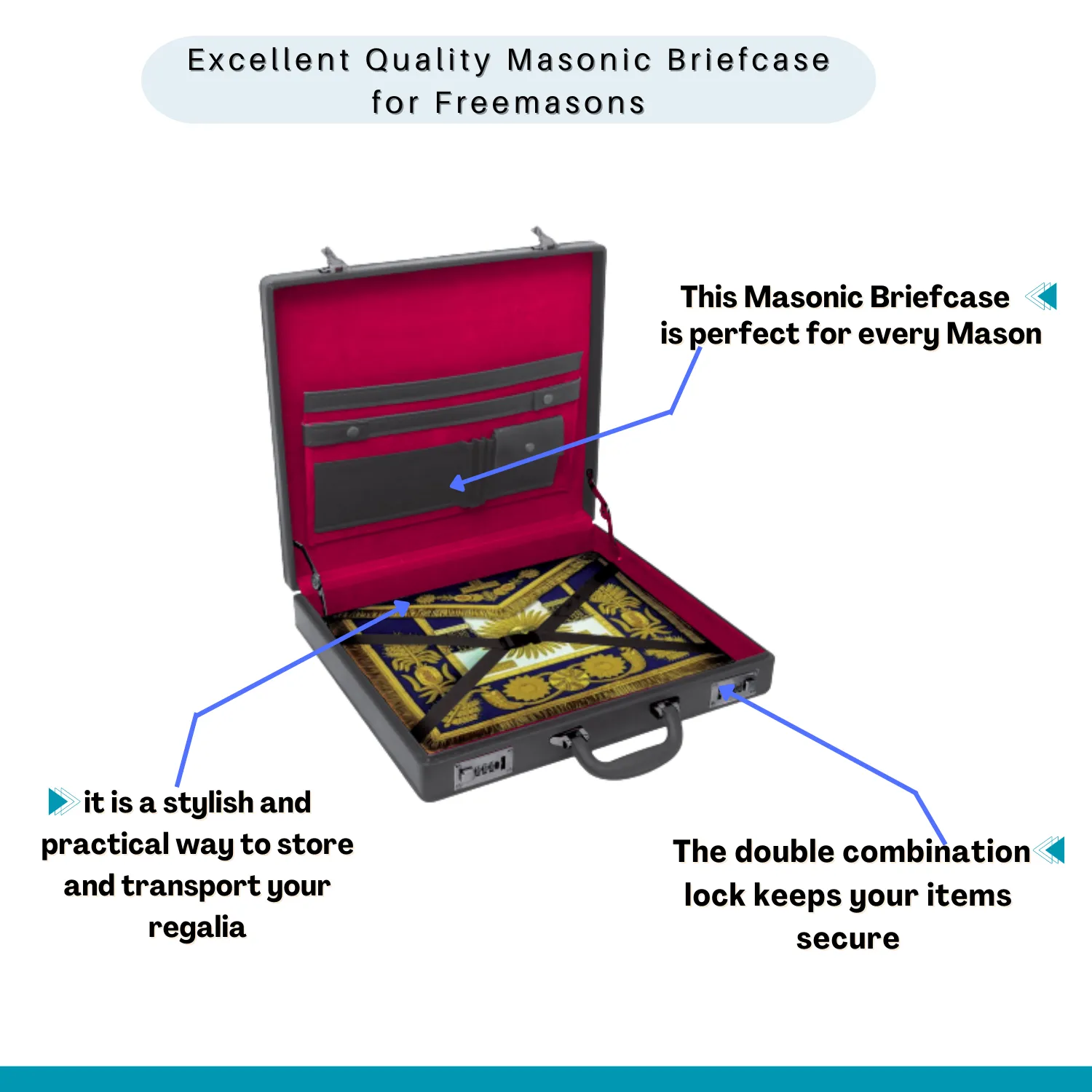 Masonic regalia apron Case/briefcase-masonic attache-high quality leather master mason briefcase With double combination lock