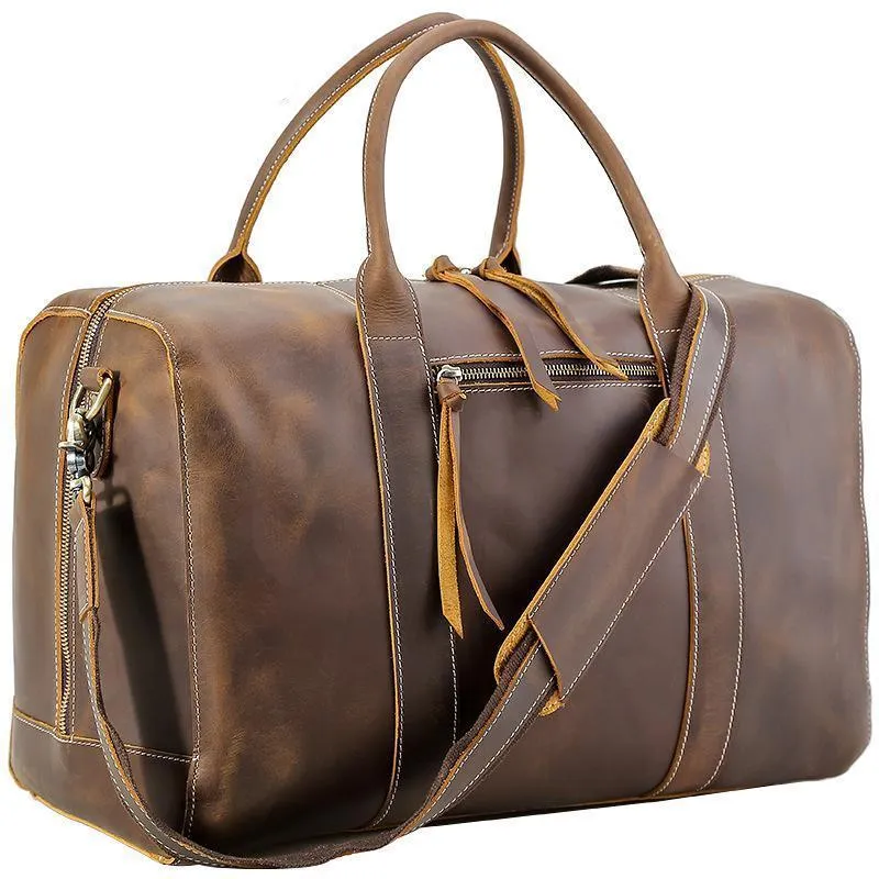 Men's Overnight Weekender Travel Leather Duffel Bag