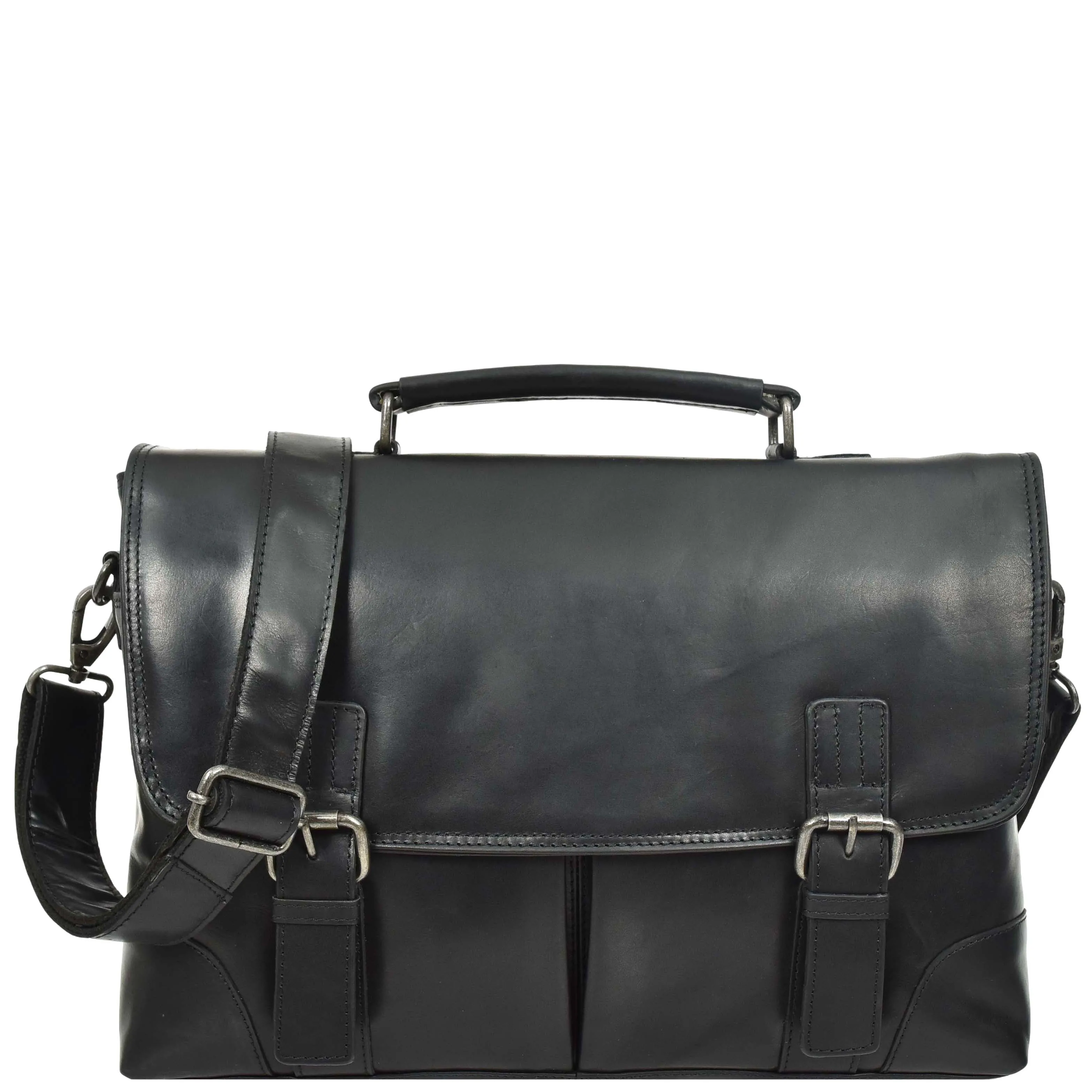 Mens Real Leather Briefcase Cross Body Classic Bag TOM Black