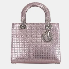 Metallic Leather Medium Microcannage Lady Tote Bag