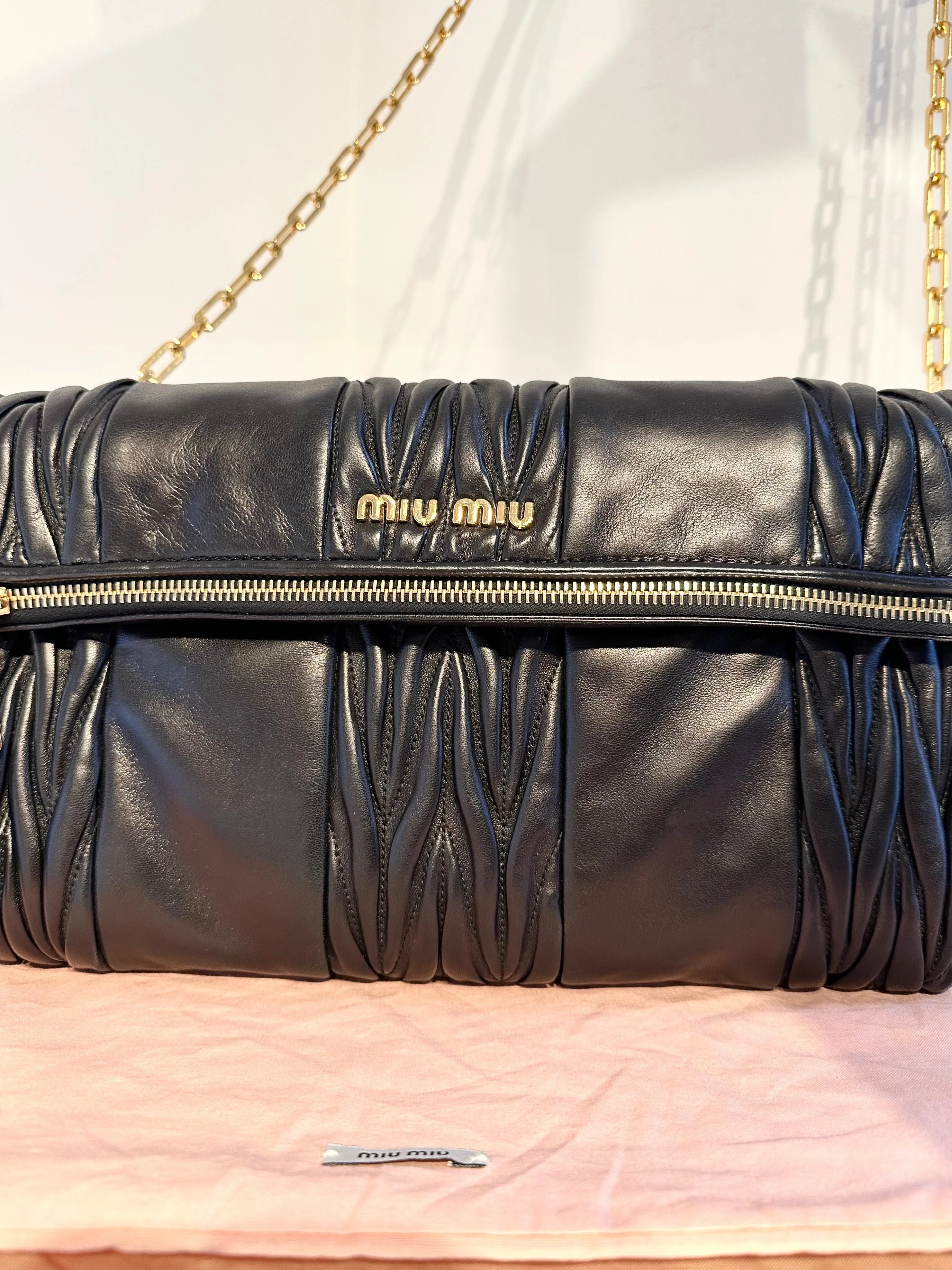 MIU MIU Matelasse Leather Flap Chain Strap Shoulder Crossbody Bag