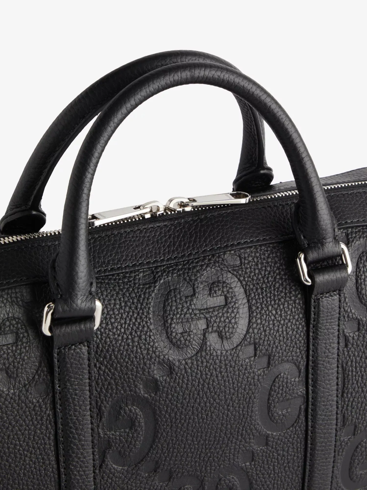 Monogram-embossed leather briefcase