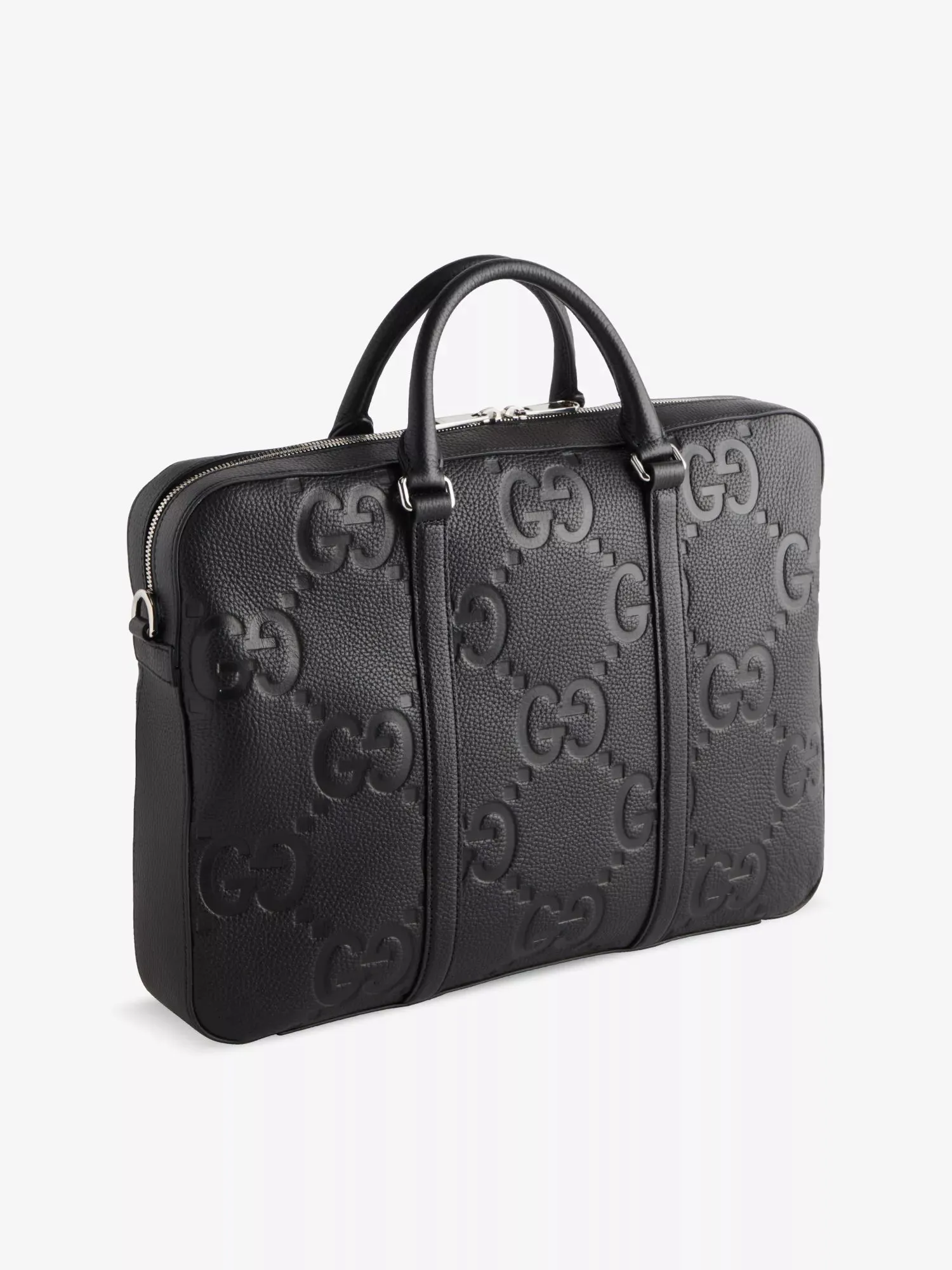 Monogram-embossed leather briefcase