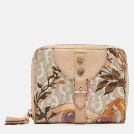 Multicolor Floral Print Coated Canvas and Leather Zip Compact Leather