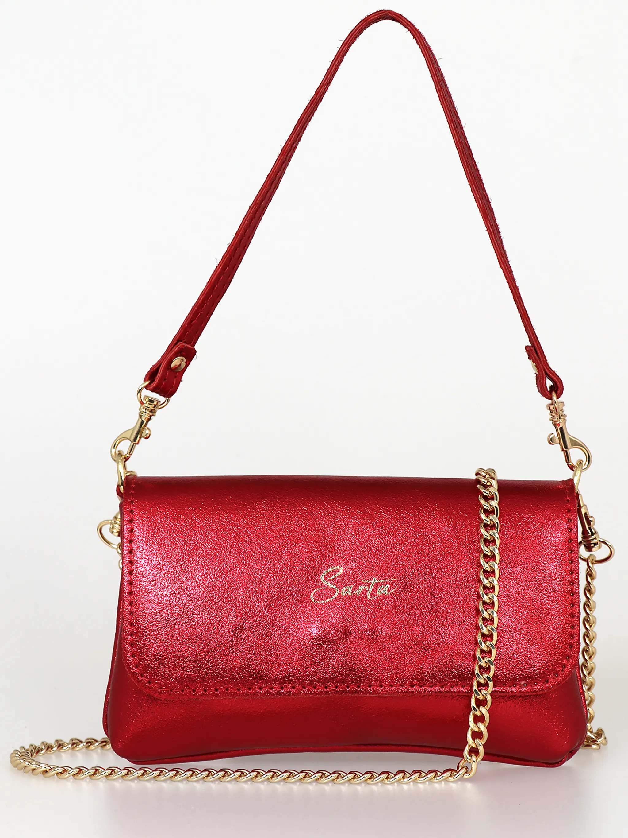 Olga - Italian Leather Mini Crossbody Bag - Scarlet, Metallic